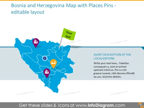 Bosnia and Herzegovina Map with Places Pins