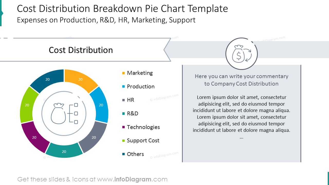 Cost distribution colorful pie chart with description