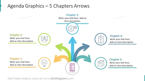 Agenda graphics with 5 chapters arrows