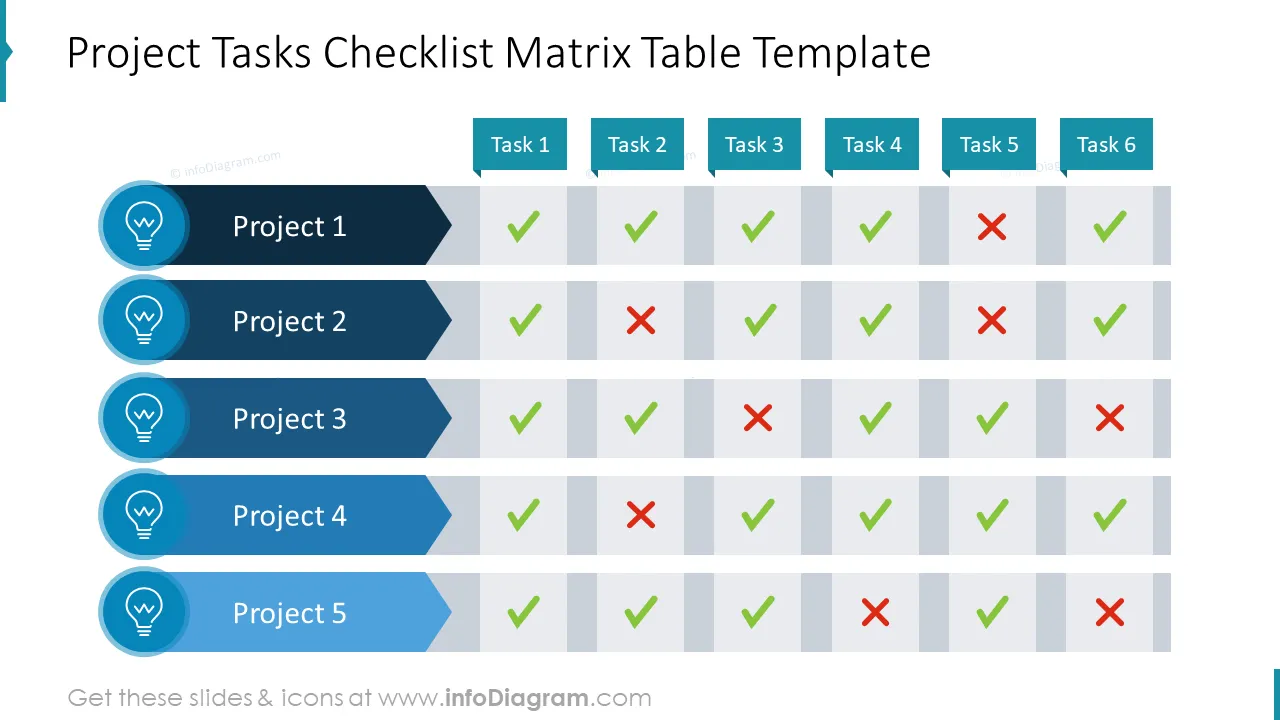 Project Tasks Checklist Matrix Table Template