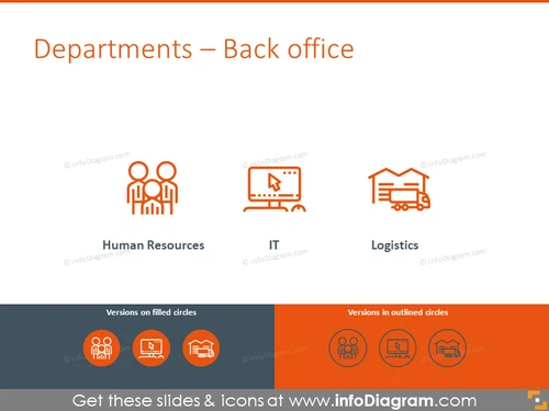 Back office symbols: Human resources, IT, logistics