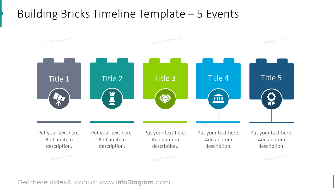Building bricks timeline slide template for 5 events