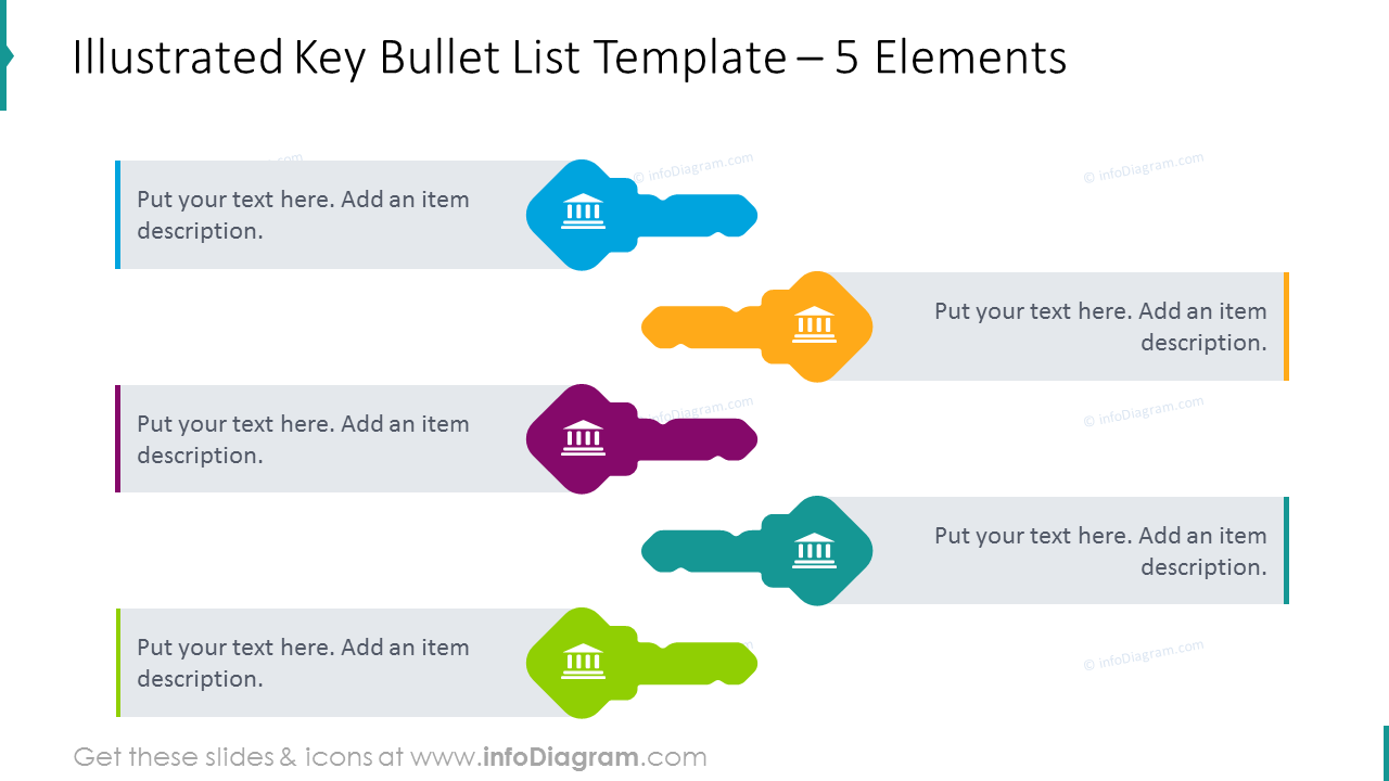 Key bullet list template for 5 elements 