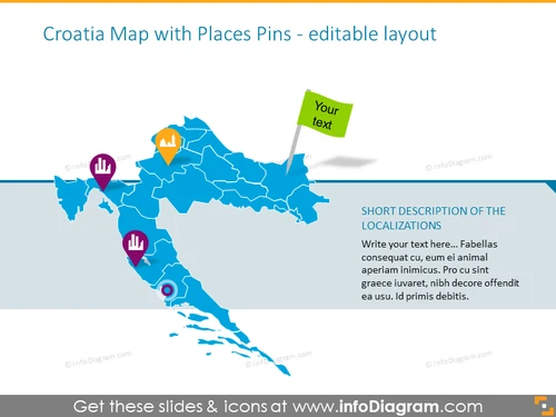 Croatia Map with Places Pins