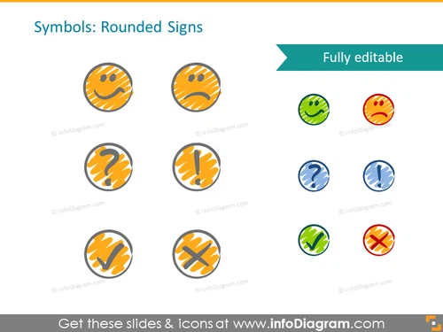 Rounded scribble signs: emotions, approval, dissaproval