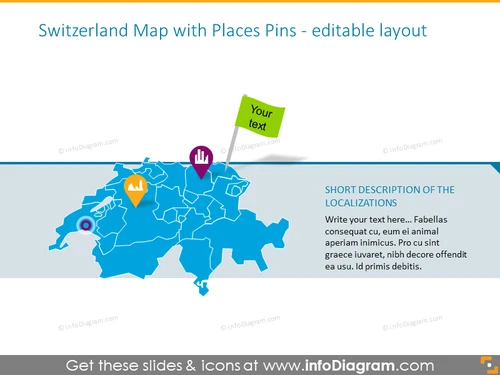 Switzerland map with places pins
