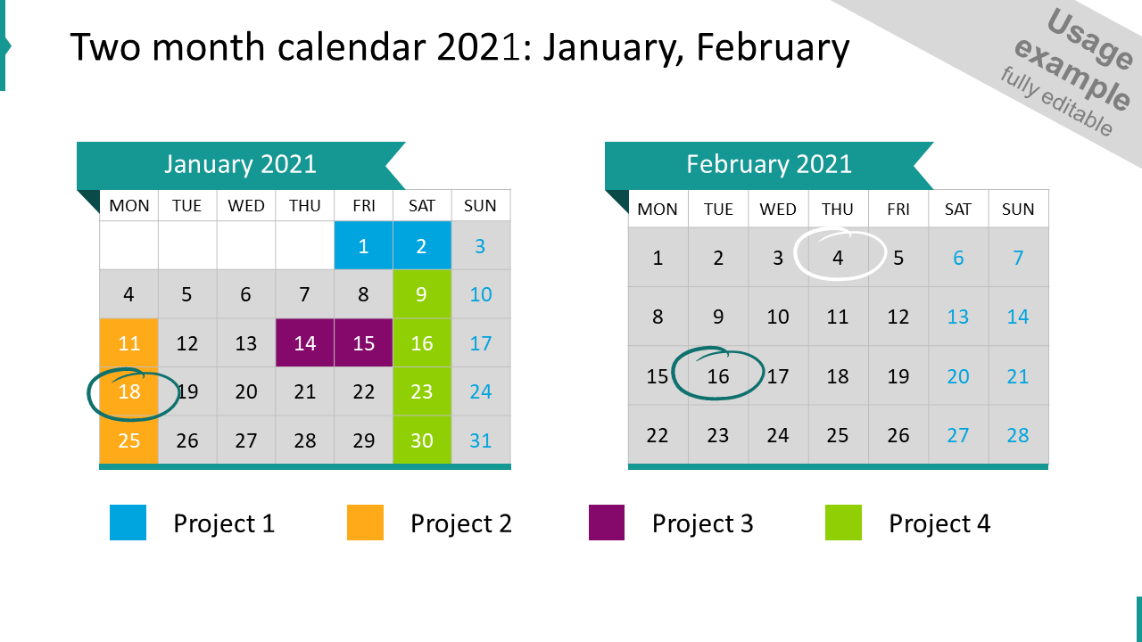 Two month calendar 2021: January, February