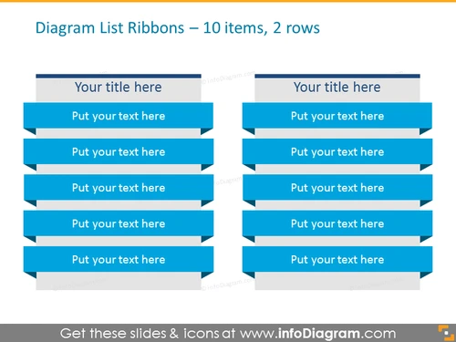Diagram List Ribbons for 10 items, organised in 2 rows