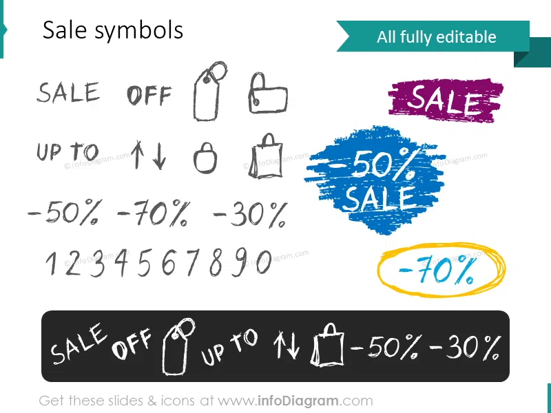 sale discount off sketch pencil doodle numbers ppt icons