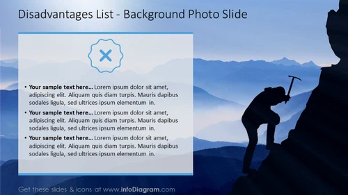 Disadvantages list with a background photo and text description