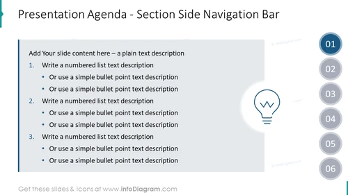 Presentation agenda with section navigation bar