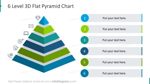 Six level 3D flat pyramid chart 