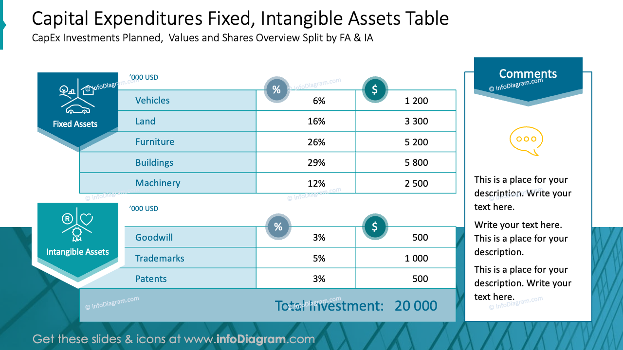 Capital Expenditures Fixed, Intangible Assets Table