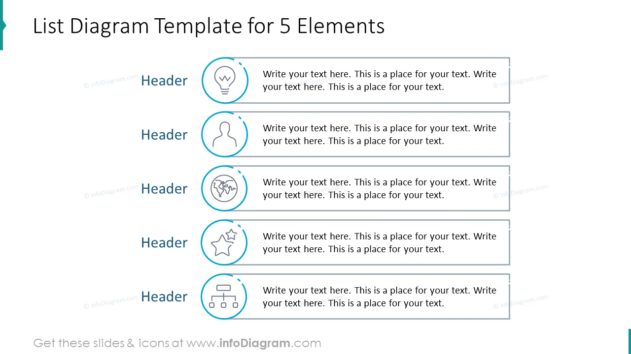 List diagram template for five elements