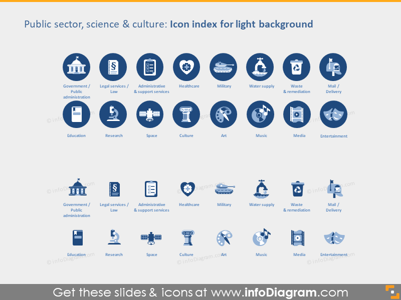 Public Administration Services icons PPT light flat