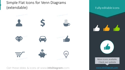 Flat icons set for Venn diagrams