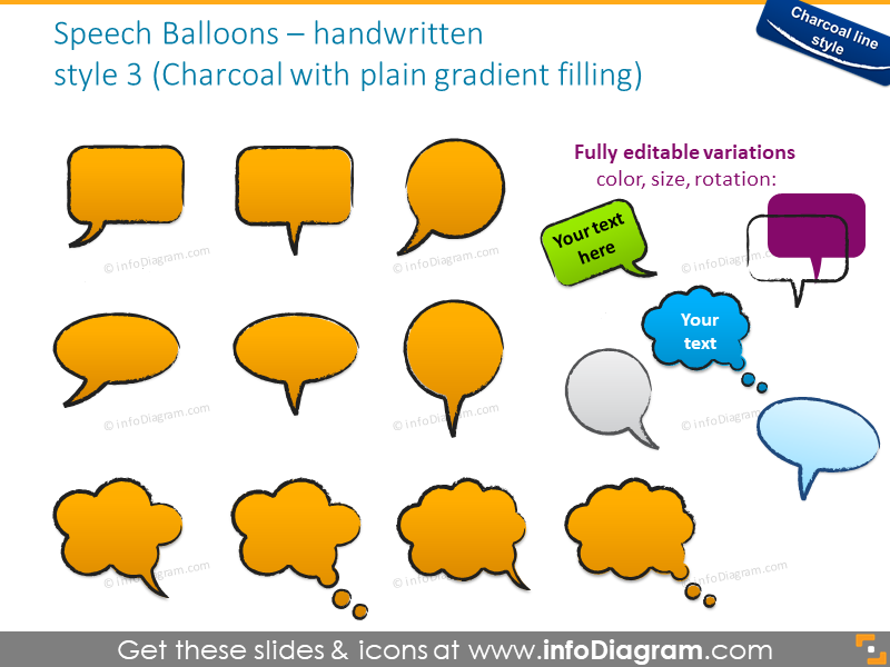 chat balloons handwritten charcoal doodle shape ppt icons
