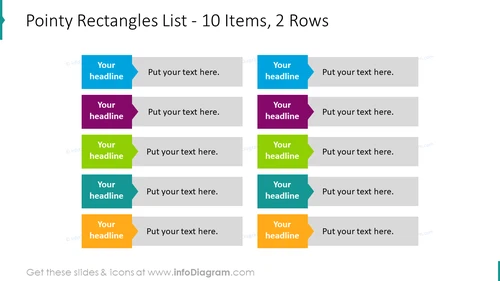 Pointy rectangles list for 10 items and 2 rows