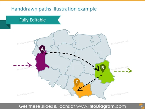 Example of the Poland map illustrated with handdrawn paths