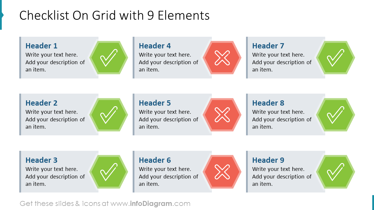 Checklist On Grid with 9 Elements