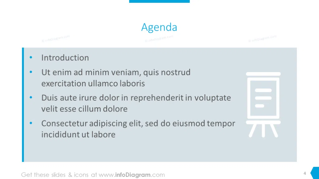 Presentation agenda illustrated with list chart