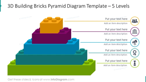 5 levels 3D bricks pyramid with flat icons