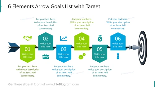 Six elements arrow goals list with target