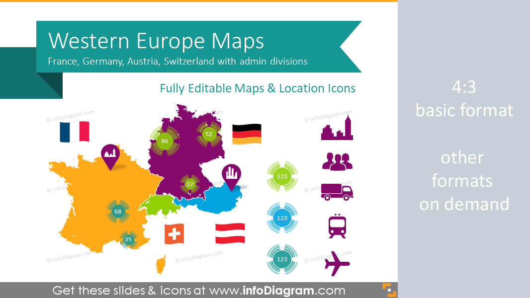 Western Europe Map with Administrative Territories (Germany, France PPT editable Maps)