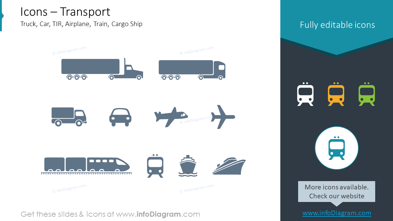 transport icons map ship plane truck pictogram ppt