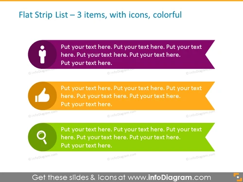 Circular List Template in color for placing 3 items, with icons