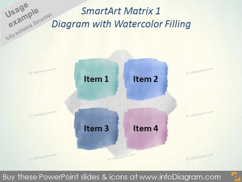 Watercolor square SmartArt Matrix Diagram pptx