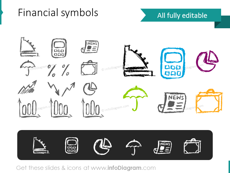 finance sketch pictograms calculator counter chart news ppt clipart