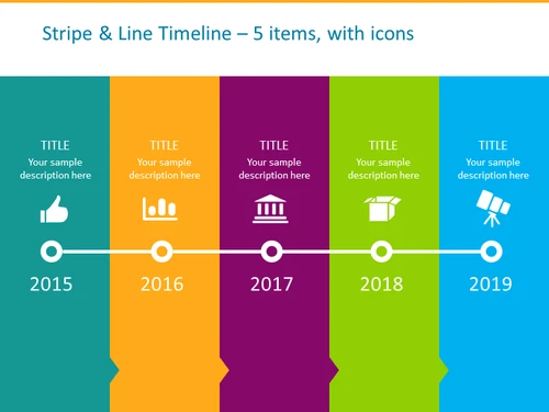 Stripe and Line Timeline template for 5 items with icons