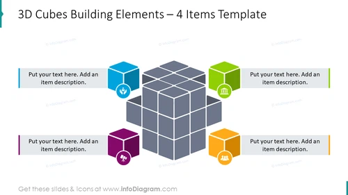 3D cubes building elements slide with description boxes