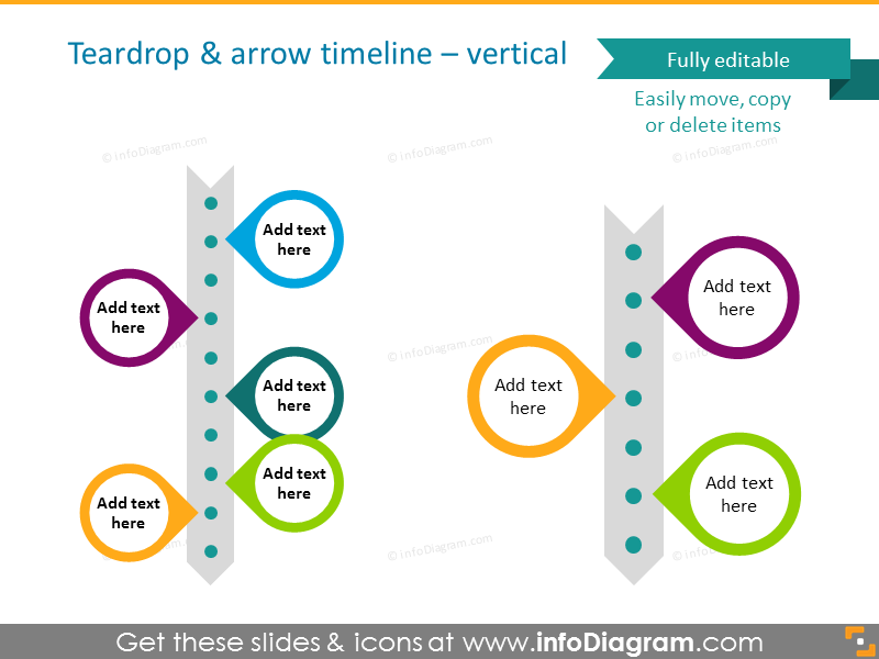 project timeline template with teardrops and milestones and arrow