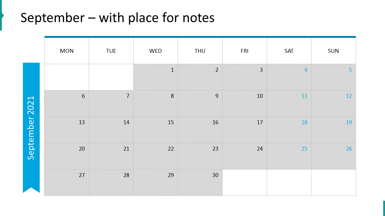 September – with place for notes