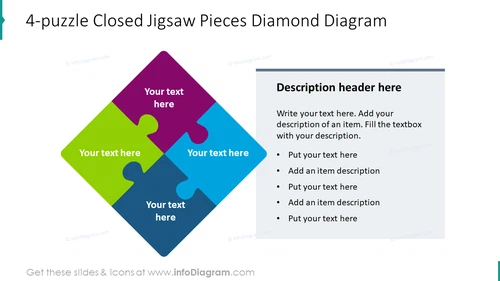 4-puzzle closed jigsaw pieces diamond diagram