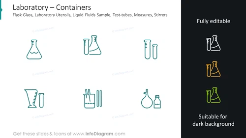Containers slide: flask glass, laboratory utensils