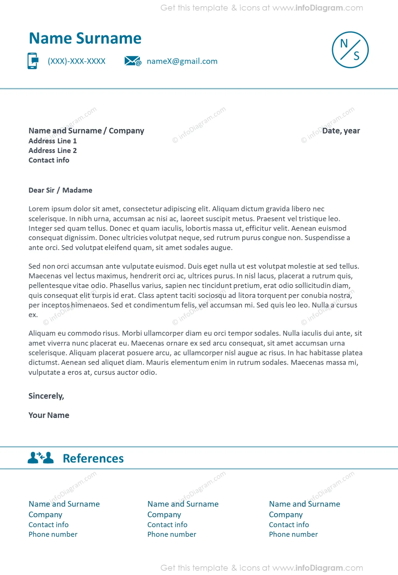 Light lines cover and references letter template