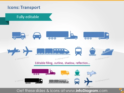 Transport Icons Truck Plane Train Ship Power Point