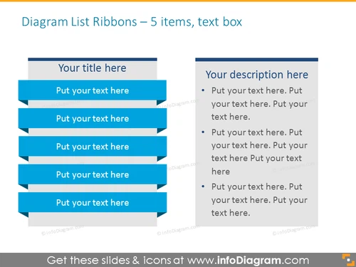 Diagram List Ribbons for placing 5 items with text box