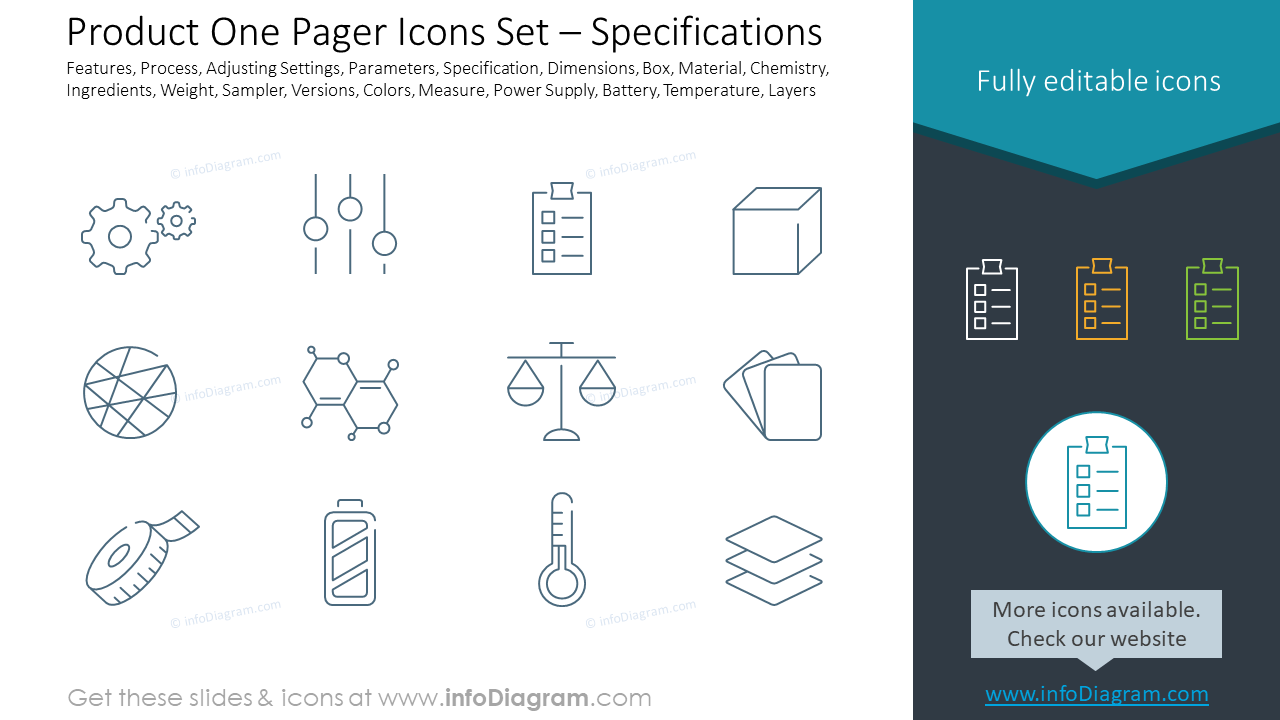 Product One Pager Icons Set – Specifications