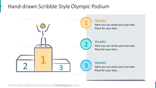Olympic podium shown with hand-drawn scribble design