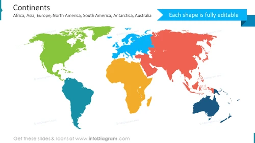 world continents map editable pptx clip art