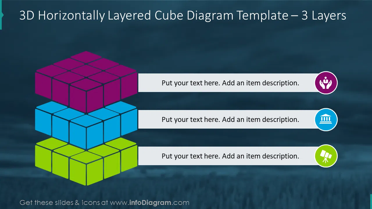 3D horizontally layered cube slide for 3 layers 