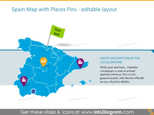 Spanish map illustrated with places pins