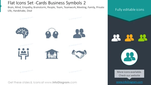 Flat icons set: cards, business symbols, Brain, mind