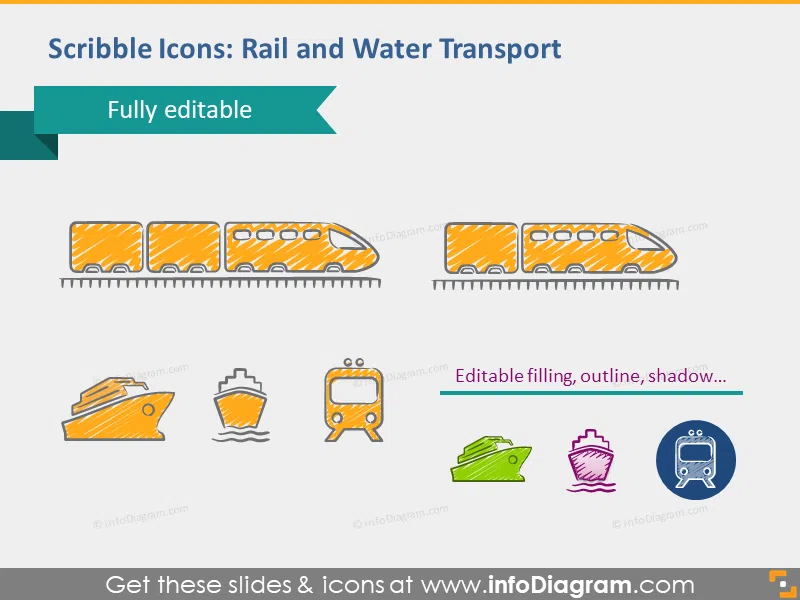 water shipping rail train transport editable powerpoint symbols