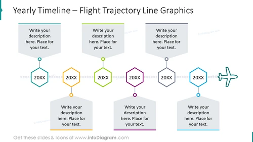 Yearly timeline with flight trajectory line graphics