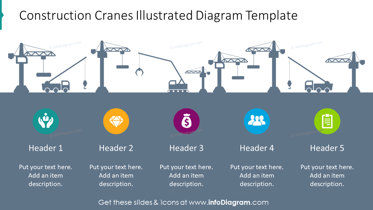 Diagram template showed with construction cranes